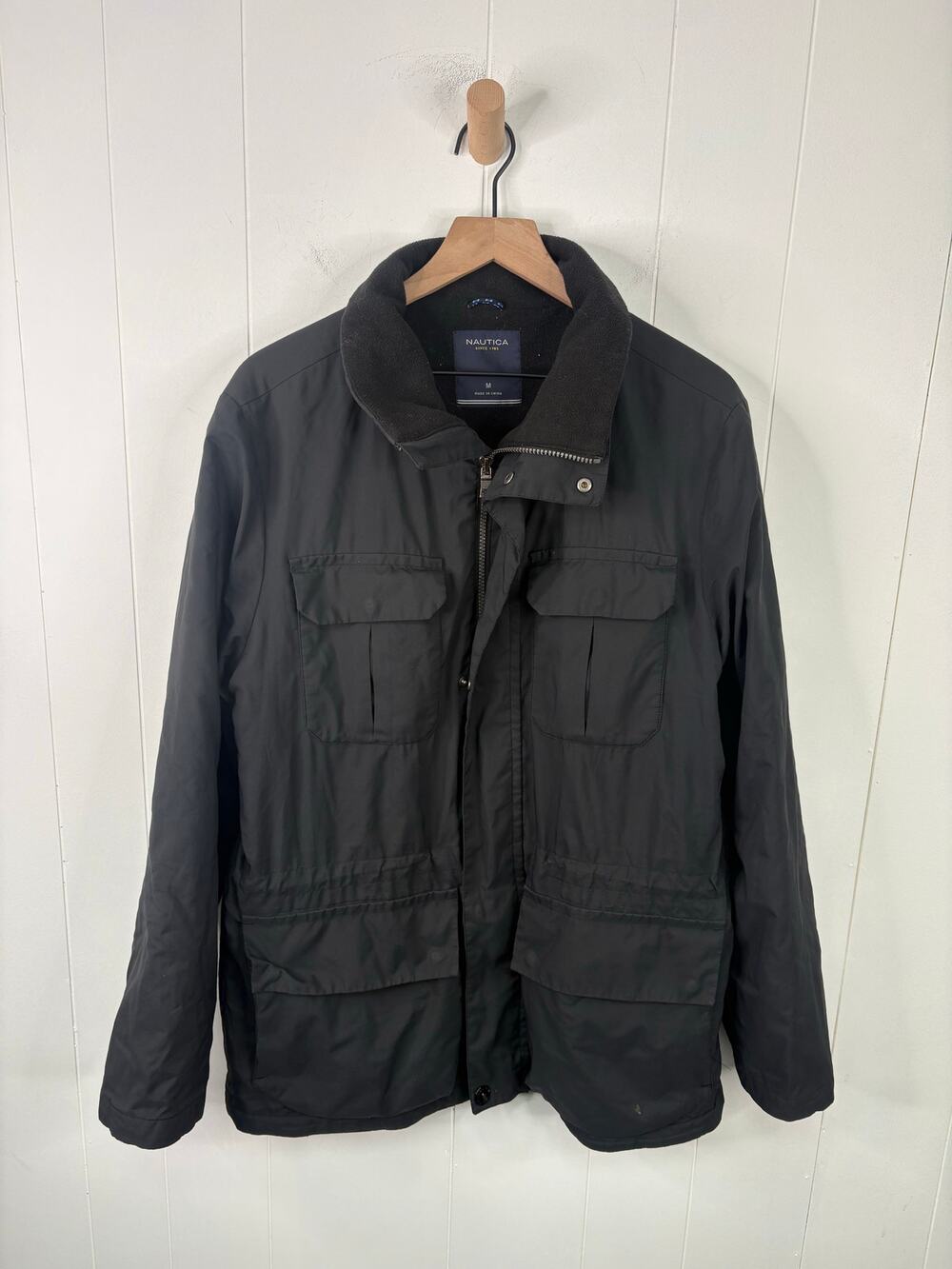 ✨2/$30✨ Nautica Mens Black Field Jacket Medium Fleece Lined Lightweight Utility